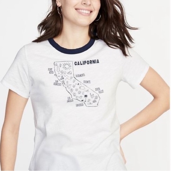Nwot Old Navy white & navy California map graphic tee - Picture 1 of 5